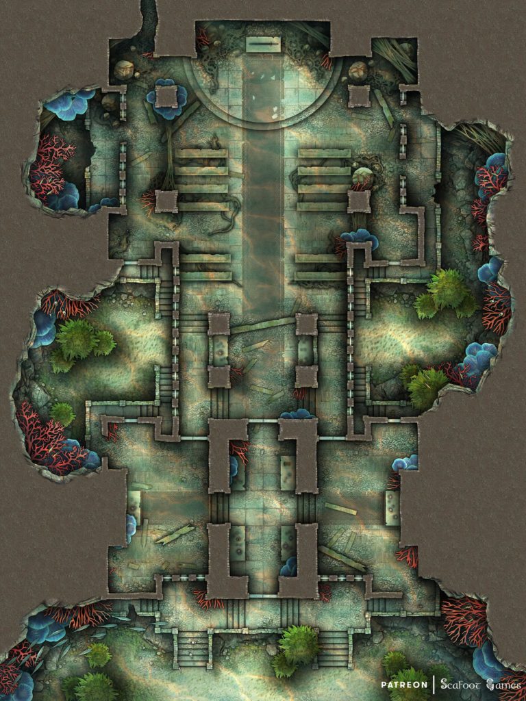 Download this Infested Underwater Temple Ruins Free DnD Battlemap & Adventure, plus its system-agnostic adventure, featuring shape-changing monsters. VTT ready!