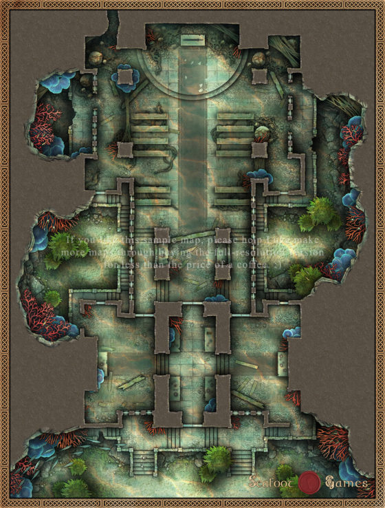 Infested Underwater Temple Ruins 40x30 Battlemap with Adventure (FoundryVTT-Ready!)