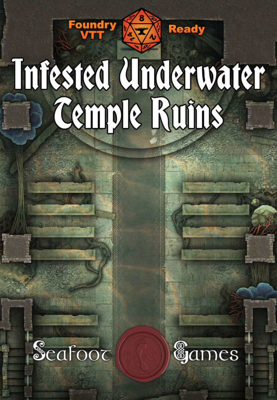 Infested Underwater Temple Ruins 40x30 Battlemap with Adventure (FoundryVTT-Ready!)