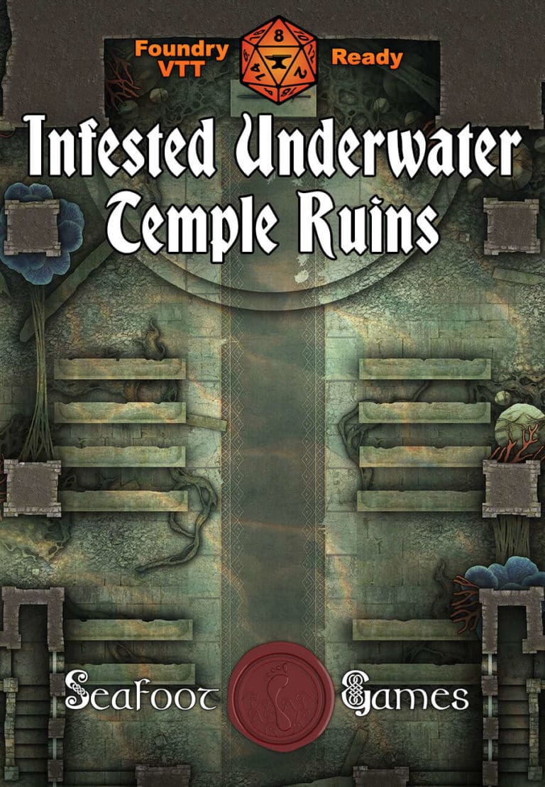 Infested Underwater Temple Ruins 40x30 Battlemap with Adventure