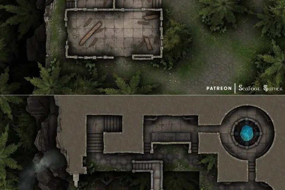 Ruined Jungle Village of Nagia Falls Multi-Level 40×30 Battlemap & Adventure