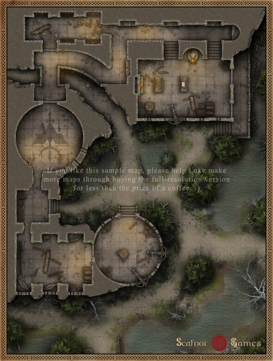 Steel Lakes Reinforced Stronghold Ruins 40x30 Battlemap with Adventure (FoundryVTT Ready!)