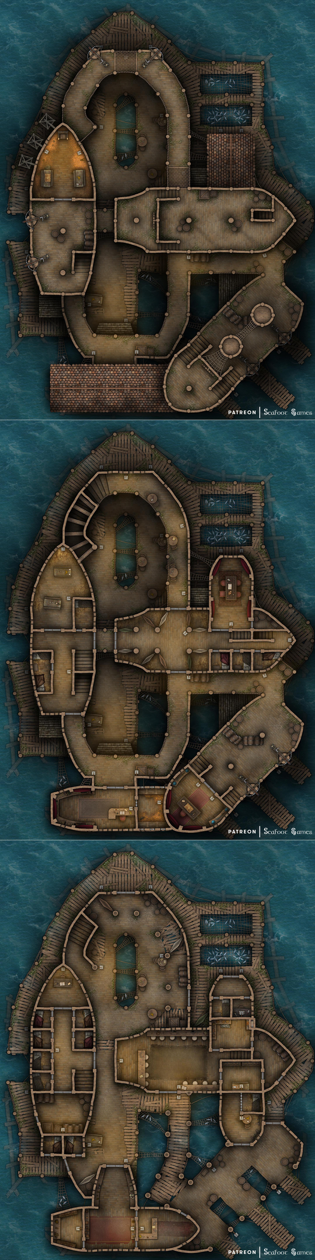 Pirate's Floating Shipwreck Fortress Free 40x30 Multi-Level Battlemap & Adventure
