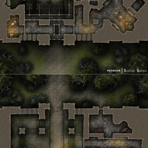 Ruined Merchant Prince’s Toll Fortress Free 40x30 Multi-Level Battlemap & Adventure
