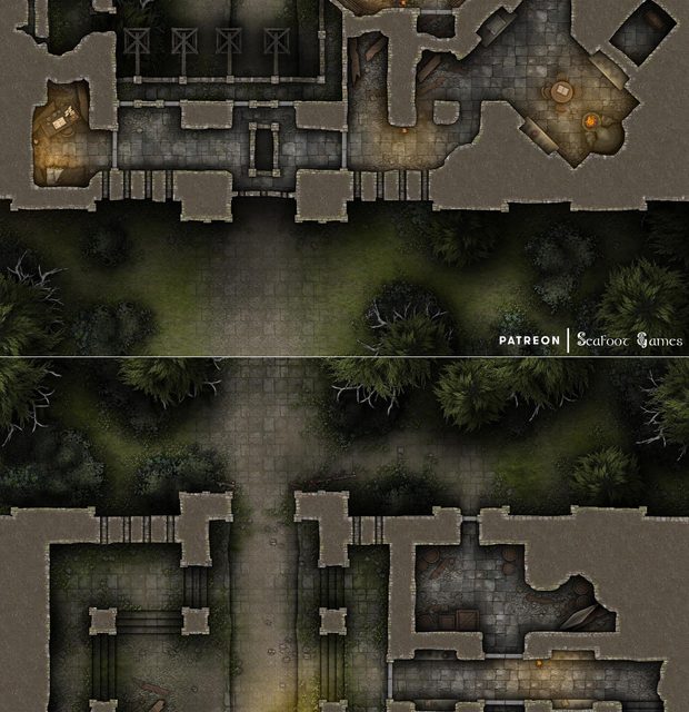 Ruined Merchant Prince’s Toll Fortress Free 40x30 Multi-Level Battlemap & Adventure