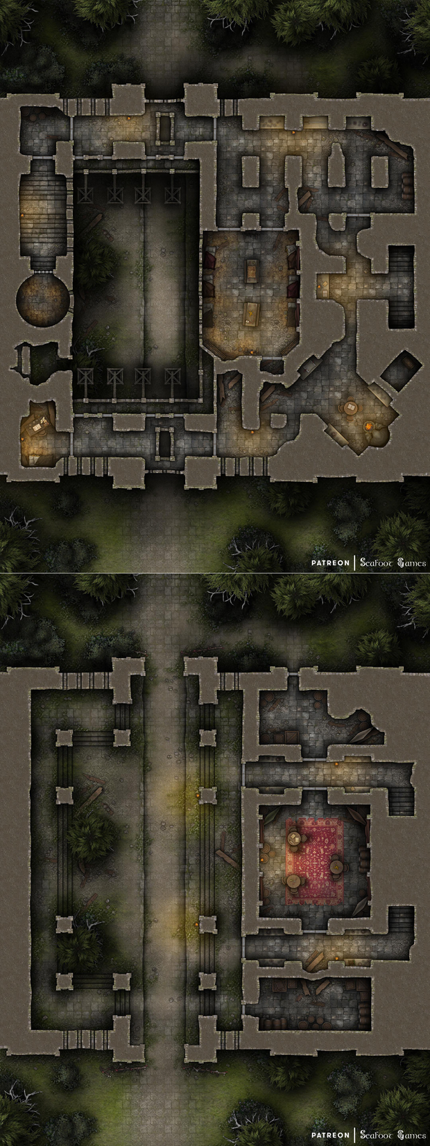 Ruined Merchant Prince’s Toll Fortress Free 40x30 Multi-Level Battlemap & Adventure