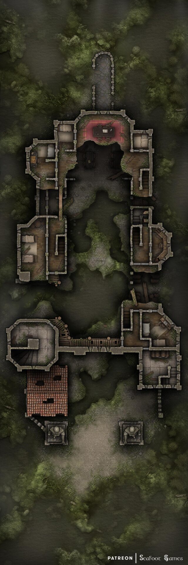 Black Dragon's Swamp Stronghold Lair Free 60x20 Multi-Level DnD Battlemap & Adventure 2nd Level
