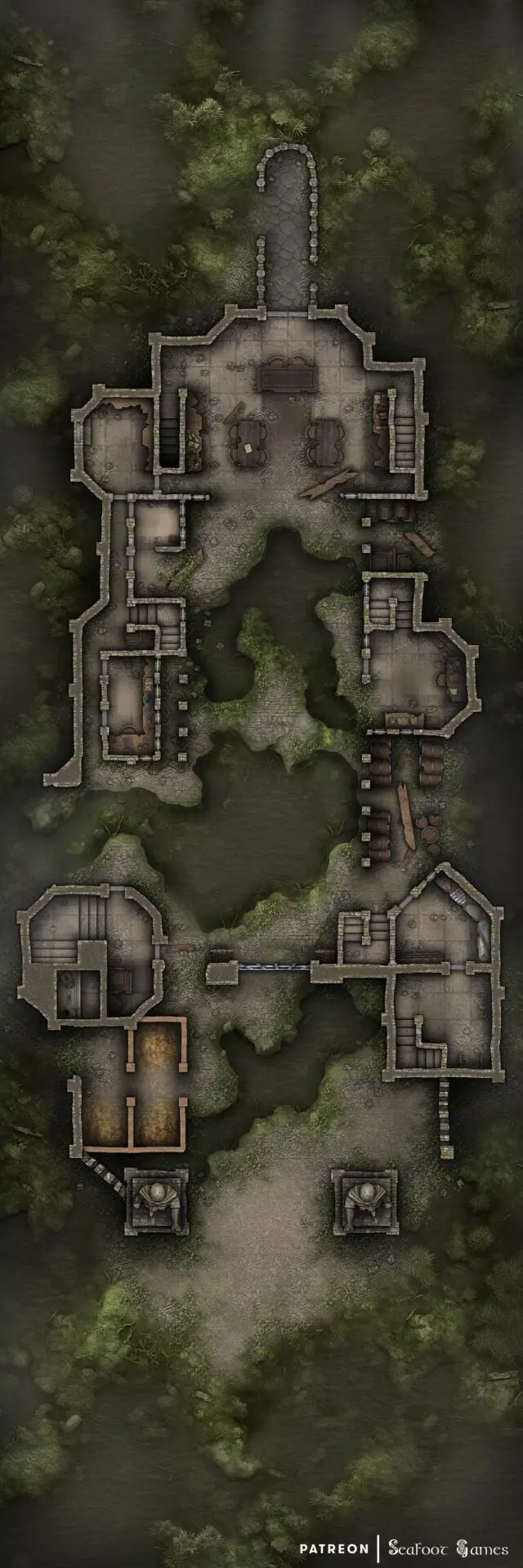 Black Dragon's Swamp Stronghold Lair Free 60x20 Multi-Level Battlemap & Adventure Level 1