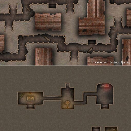 Abandoned Wartorn Town Thieves Dens Free 40x30 Multi-Level Battlemap & Adventure, featuring a journey to the shadowrealm to save knowledge. VTT ready!