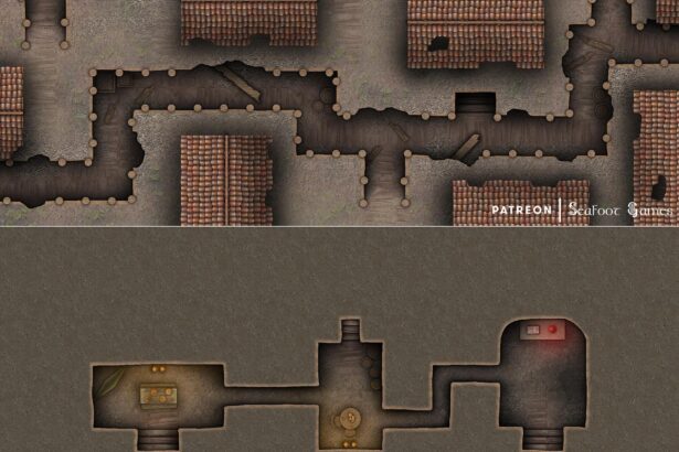 Abandoned Wartorn Town Thieves Dens Free 40x30 Multi-Level Battlemap & Adventure, featuring a journey to the shadowrealm to save knowledge. VTT ready!