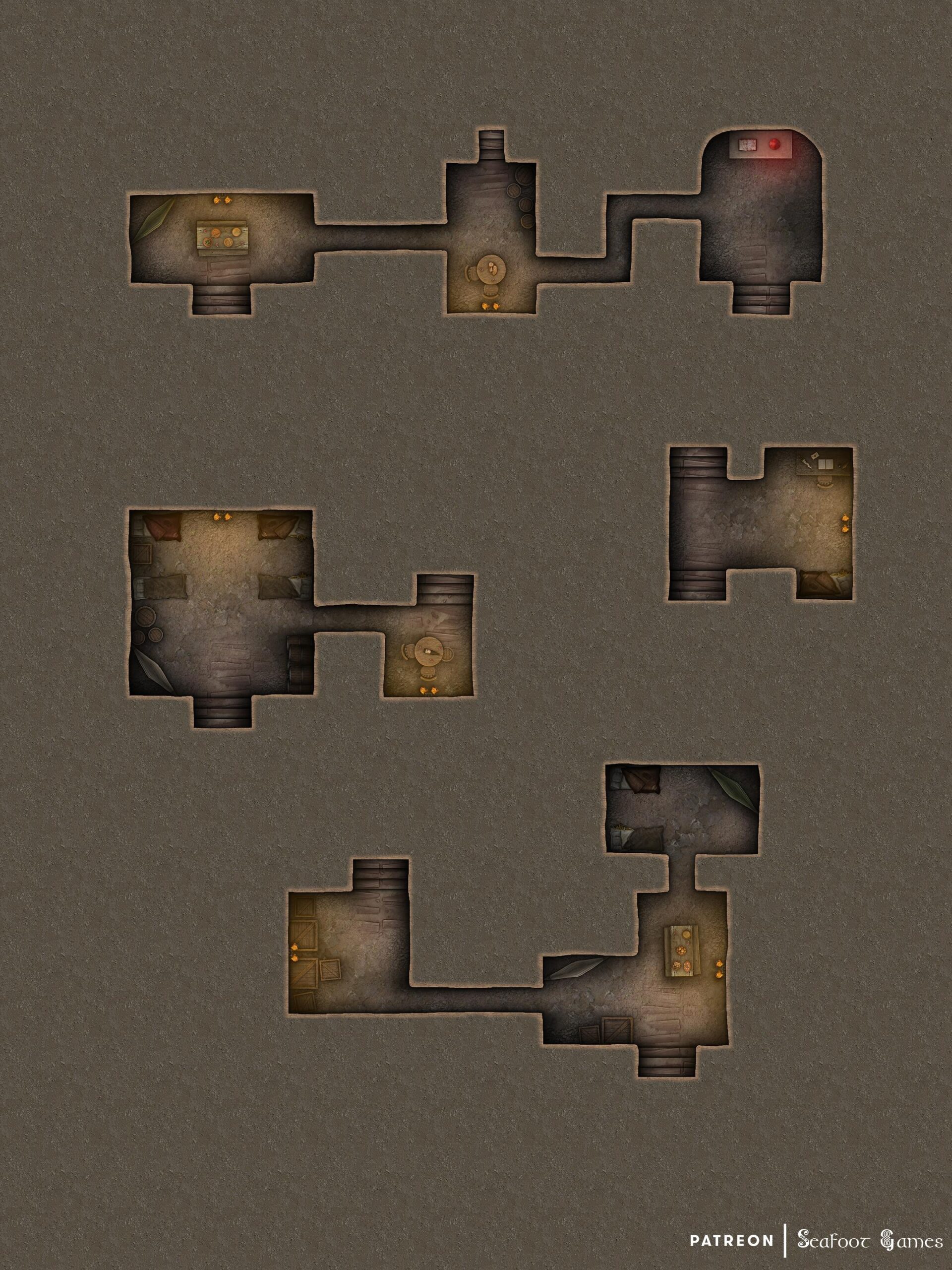 Level 2 of our Abandoned Wartorn Town Thieves Dens Free 40x30 Multi-Level DnD Battlemap & Adventure, featuring a journey to the shadowrealm to save knowledge. VTT ready!