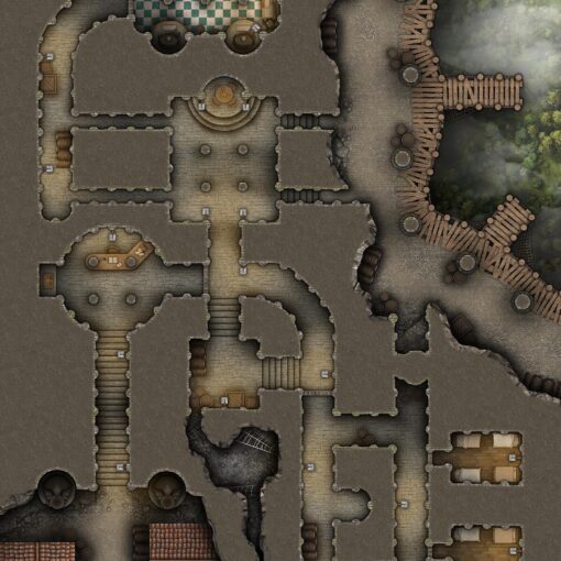 Cliffside Undercity Skydock 40x30 Battlemap & Adventure, featuring dinosaurs & a plot to usurp political rival. VTT ready!