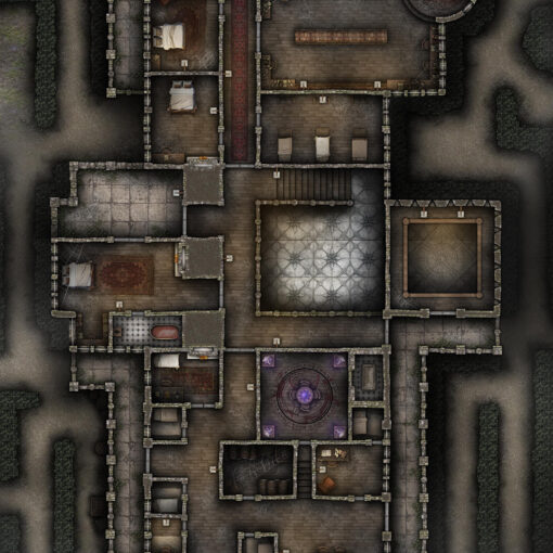Layer 2 of our Haunted Manor Free 40x30 Multi-Level Battlemap & Adventure, featuring the haunted ruins of a mansion with a disturbing past. VTT ready