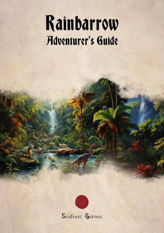 Rainbarrow Adventurer's Guide TTRPG Battlemap Bundle, featuring wild jungle dinosaurs and their tamers!