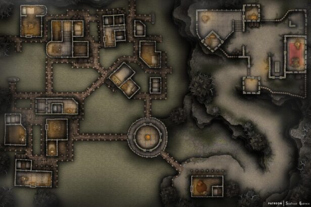 Swamp Village Fortress Free 60x40 Battlemap & Adventure, featuring a curse decimating a remote village. Do they deserve it? VTT ready!