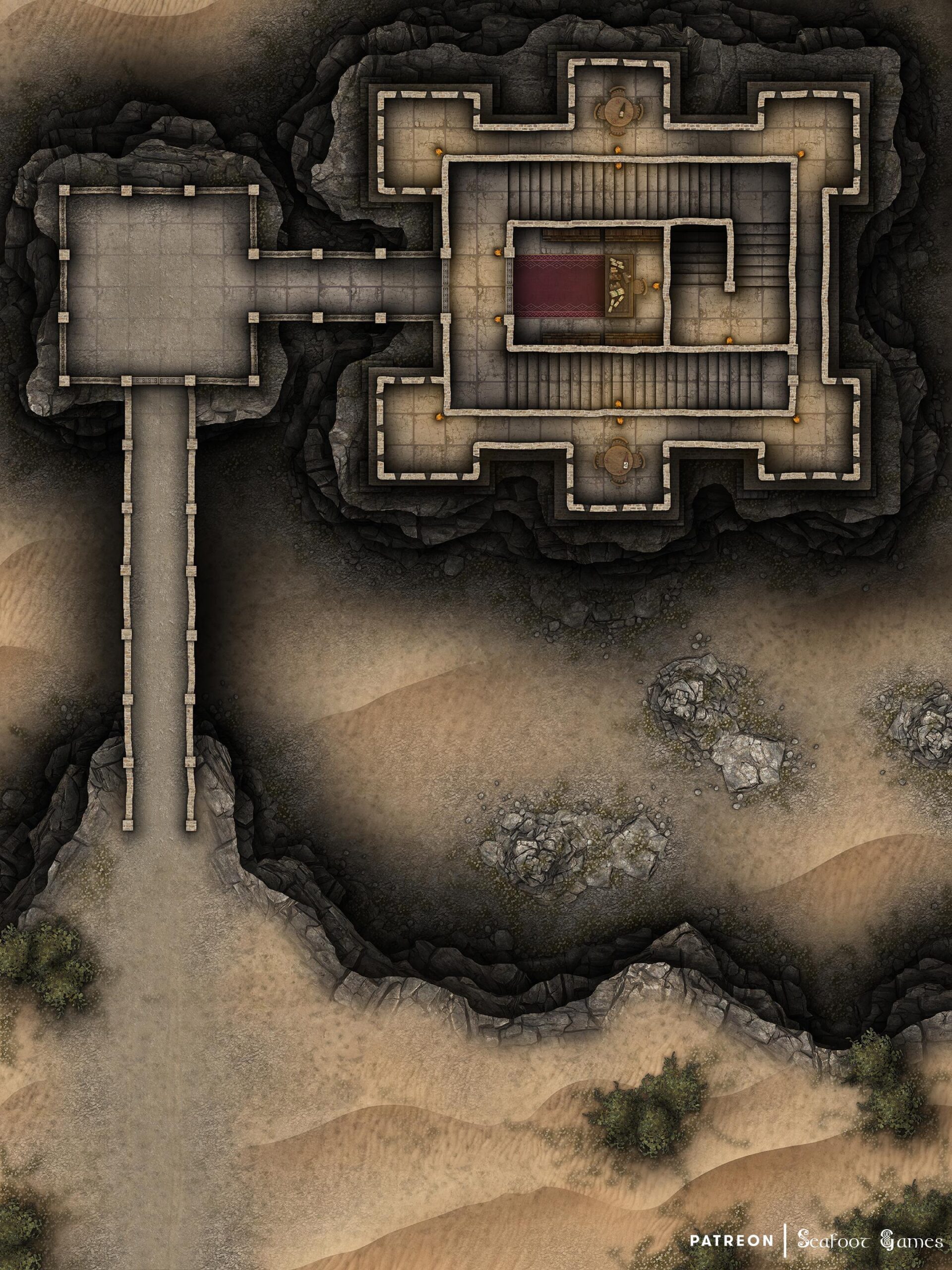 Level 1 of our Underground Desert Prison Free 40x30 Multi-Level Battlemap & Adventure. Break into an underground high-security prison! VTT ready.