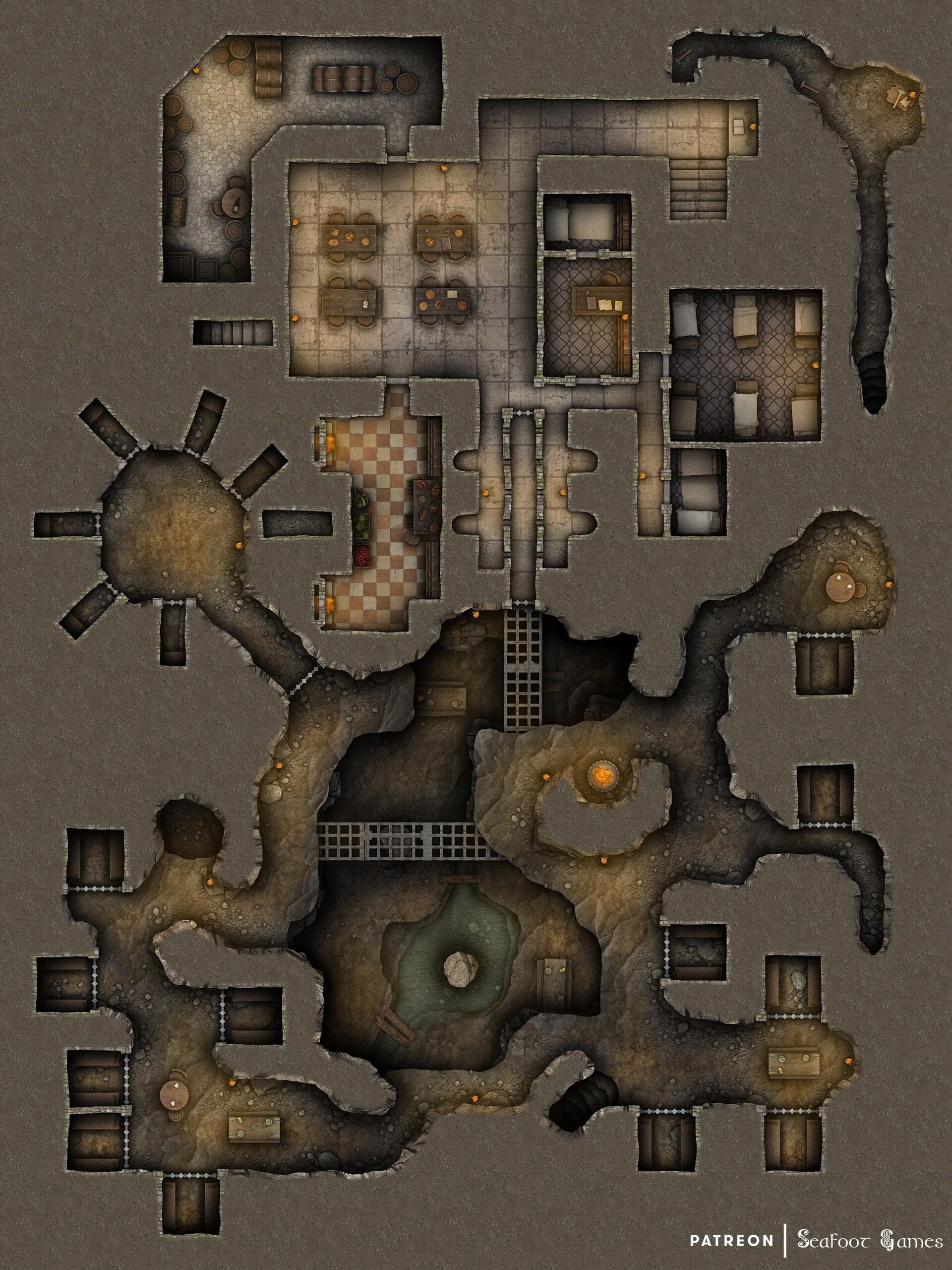 Level 2 of our Underground Desert Prison Free 40x30 Multi-Level Battlemap & Adventure. Break into an underground high-security prison! VTT ready.