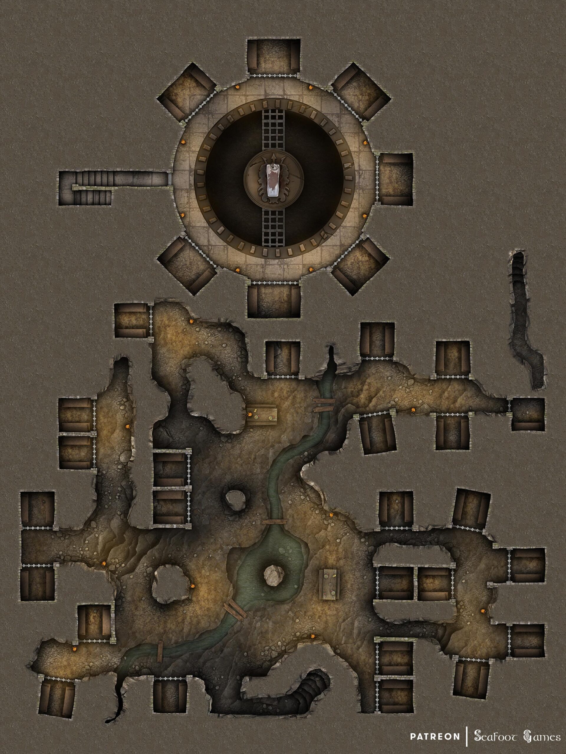 Level 3 of our Underground Desert Prison Free 40x30 Multi-Level Battlemap & Adventure. Break into an underground high-security prison! VTT ready.